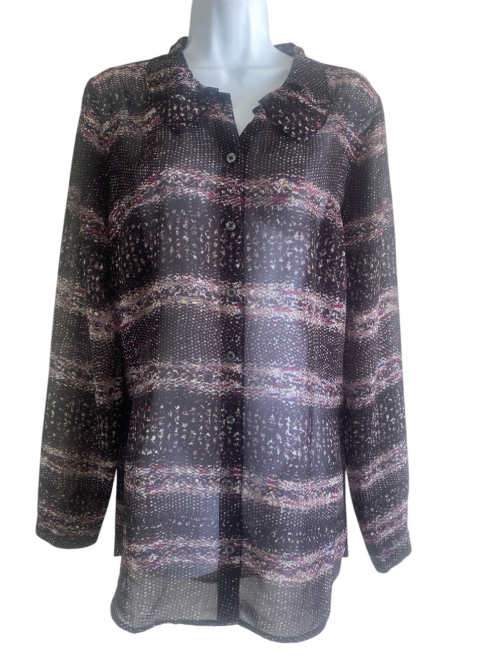 CAbi Paris Confetti Semi Sheer Long Sleeve Blouse Size M
